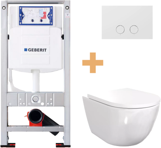 Luca Varess Moreno hangtoilet glanzend wit randloos met Geberit Sigma inbouwspoelreservoir UP320 met Burda frame en bedieningspaneel