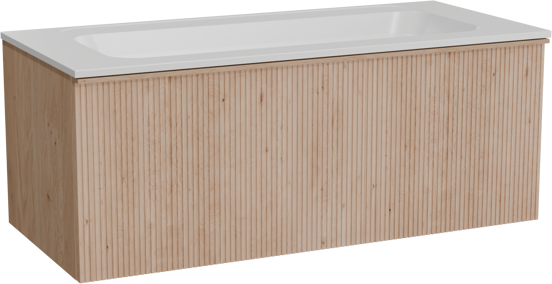 Balmani Forma meuble salle de bains suspendu 120 x 55 cm chêne naturel avec Tablo Strada plan simple en marbre composite blanc mat, Nervure droite symétrique verticale