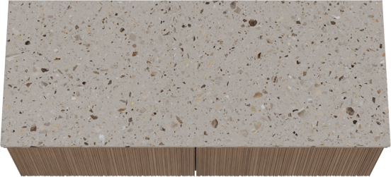 Balmani Forma meuble salle de bains suspendu 135 x 55 cm noyer américain avec Stretto tablette simple ou double en terrazzo greige terrazzo, Nervure circulaire asymétrique verticale