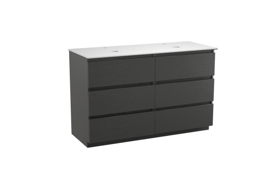 Balmani Lucida meuble salle de bains à poser 135 x 55 cm chêne noir avec Facetta tablette double en solid surface blanc mat
