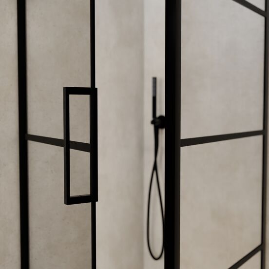 Balmani Senses Design douchehoek met linkse draaideur en vaste zijwand, 90 x 90 cm, Lined, Zwarte profielen, met coating