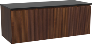 Storke Ribs hängendes Möbelstück Set: 130 x 52 cm, Nussbaum, mit Panton Einzel- oder Doppel Waschtischplatte, Pulverbeschichtetes MDF, Schwarz matt, Vertikale symmetrische gerade Rippe