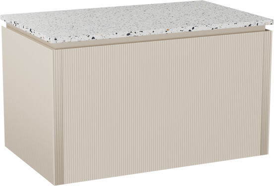 Balmani Eclips meuble salle de bains suspendu 90 x 55 cm Sandbeige avec Stretto tablette simple en Bianco Nero Terrazzo, Nervure droite symétrique verticale
