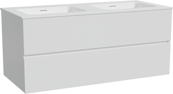 Storke Edge meuble salle de bains suspendu 120 x 52 cm blanc mat avec Mata double vasque en solid surface blanc mat