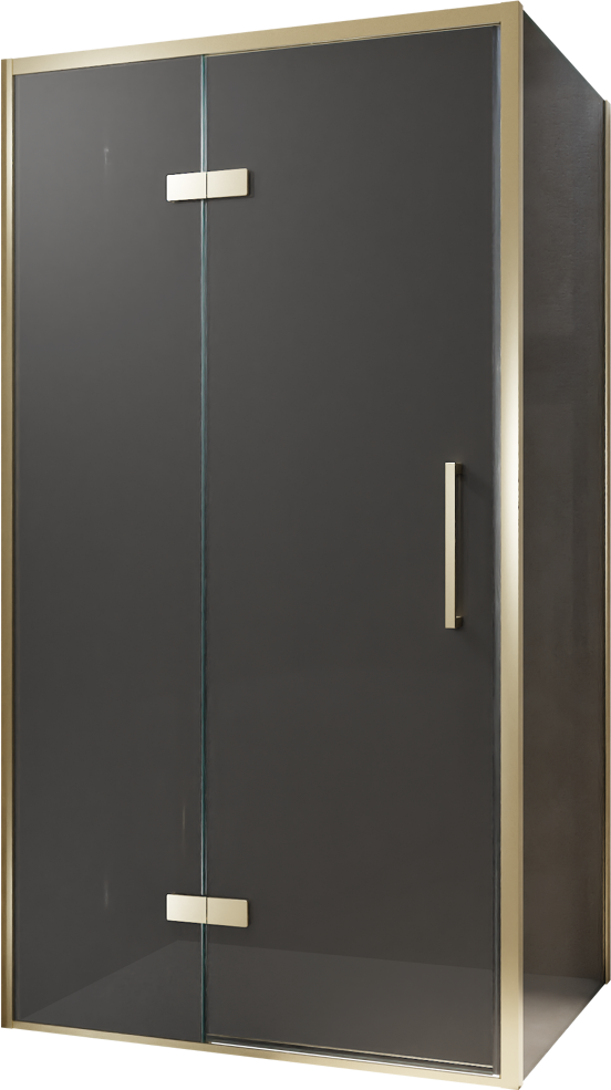 Balmani Senses Design douchehoek met linkse draaideur en vaste zijwand, 100 x 100 cm, Rookglas, Brushed Champagne Gold profielen, met coating