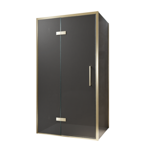 Balmani Senses Design Eckdusche: Drehtür (Links) mit fixierte Seitenwand, 100 x 80 cm, Rauchglas, Profil Brushed Champagner Gold