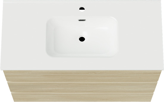 Linie Lado staand badmeubel 100 x 46 cm wit eiken met Baro enkele wastafel in porselein hoogglans wit