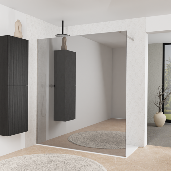 Balmani Modular douche à l'italienne: 180 x 200 cm, Verre miroir reflex, Profil Brushed Inox