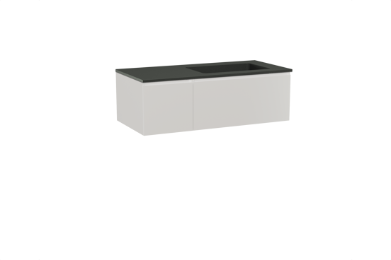 Storke Edge zwevend badkamermeubel 110 x 52 cm glanzend wit met Scuro asymmetrisch rechtse wastafel in kwarts mat zwart