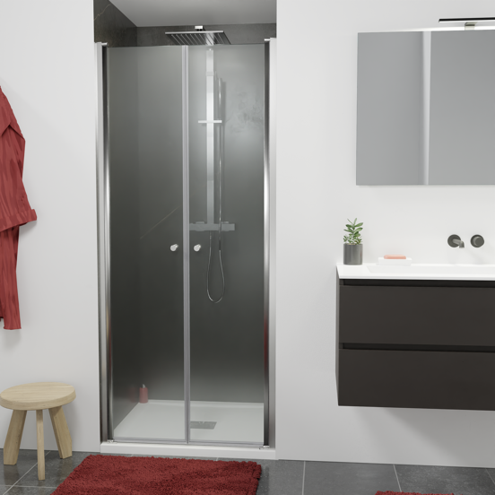 Luca Varess Kuresa porte battante 90 x 200 cm verre transparent profil chrome brillant