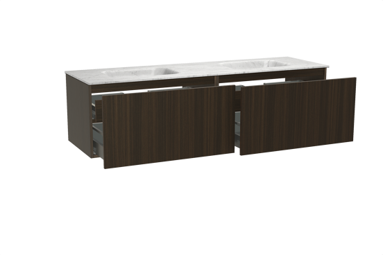 Balmani Sfera meuble salle de bains suspendu 180 x 55 cm eucalyptus avec Tablo Arcato double vasque en marbre carrare
