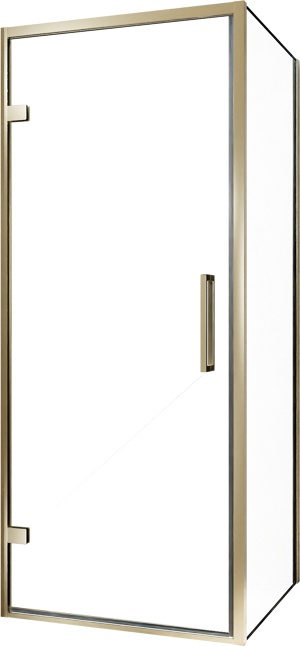 Balmani Senses Design douche en coin avec porte pivotante à gauche et paroi latérale fixe, 90 x 90 cm, Verre transparent, Profil Brushed Champagne Gold, coating inclus, coating inclus