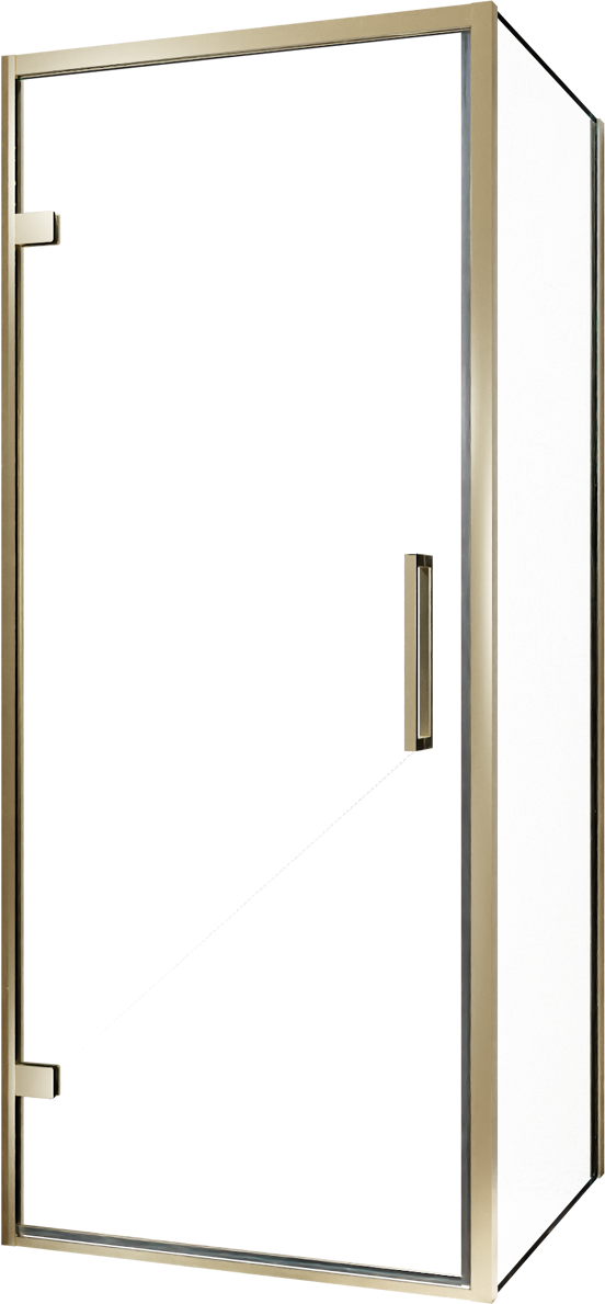 Balmani Senses Design douchehoek met linkse draaideur en vaste zijwand, 90 x 100 cm, Helder glas, Brushed Champagne Gold profielen