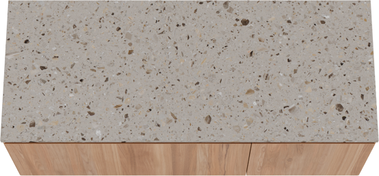 Balmani Idra meuble salle de bains suspendu 135 x 55 cm teck avec Stretto tablette simple ou double en terrazzo greige terrazzo