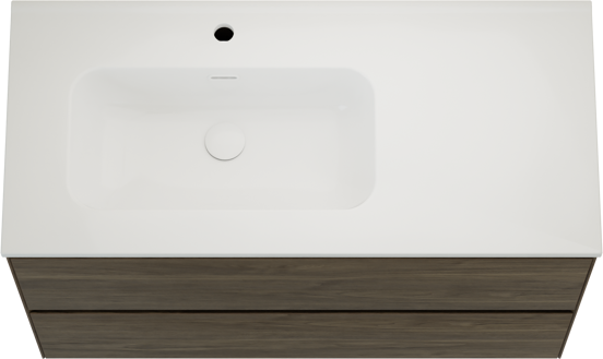 Balmani Mitra Compact zwevend badmeubel 100 x 46 cm Amerikaans notenhout met Nostra enkele wastafel in porselein hoogglans wit