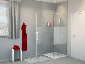 Balmani Modular douche à l'italienne avec porte gauche 100 x 200 cm verre transparent avec bande mate profil chrome brillant