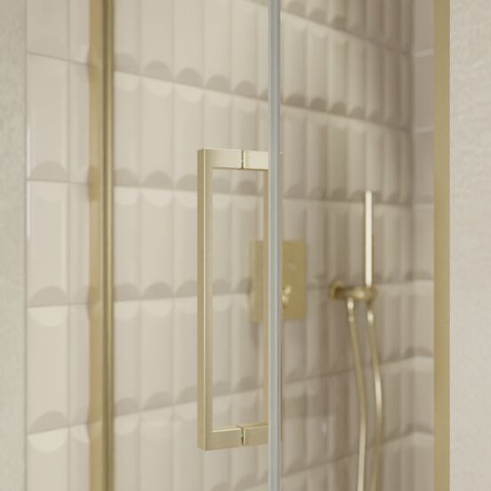 Balmani Senses Design porte pivotante à gauche 90 cm x 210 cm verre transparent, Profil Brushed Champagne Gold, coating inclus