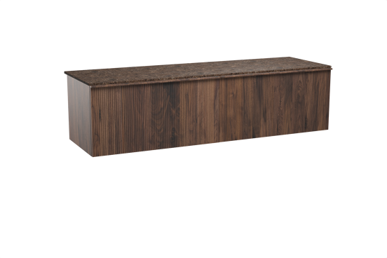 Balmani Forma hängendes Möbelstück Set: 180 x 55 cm, Amerikanischer Nussbaum, mit Stretto Einzel- oder Doppel Waschtischplatte, Marmor, Dark Emperador, Vertikale symmetrische gerade Rippe