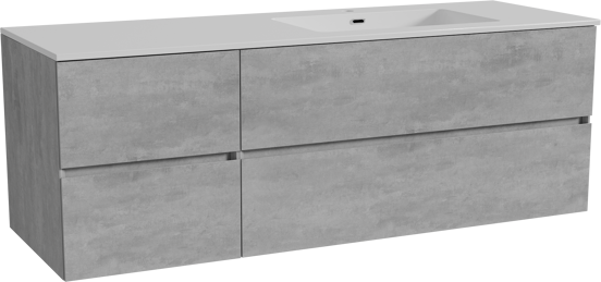 Storke Edge zwevend badmeubel 150 x 52 cm beton donkergrijs met Diva asymmetrisch rechtse wastafel in composietmarmer hoogglans wit