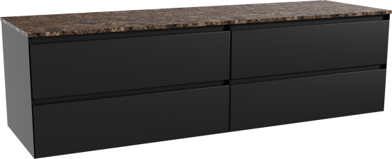 Balmani Mitra zwevend badkamermeubel 180 x 55 cm mat zwart met Stretto enkel of dubbel tablet in marmer dark emperador
