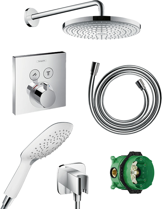Hansgrohe Showerselect S thermostatische kraan Inbouw regendoucheset met regendouchekop Ø30cm glanzend chroom