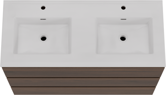 Storke Edge meuble salle de bains à poser 120 x 52 cm noyer avec Kera double vasque en céramique blanc brillant
