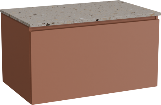 Balmani Sfera hängendes Möbelstück Set: 90 x 55 cm, Cotto, mit Stretto Einzel Waschtischplatte, Terrazzo in Greige