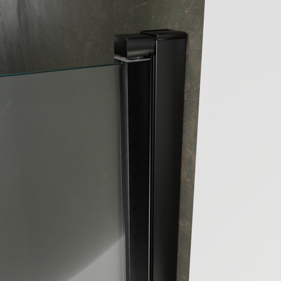 Luca Varess Kuresa douche pendeldeur 90 x 200 cm helder glas met matte strook mat zwart profiel