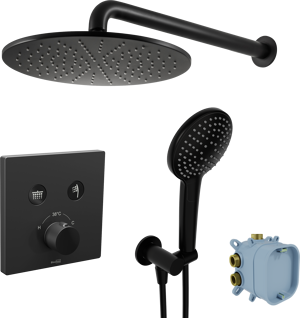 Blaufoss Smartbox Switch-line thermostatische kraan Inbouw regendoucheset met regendouchekop Ø30cm mat zwart