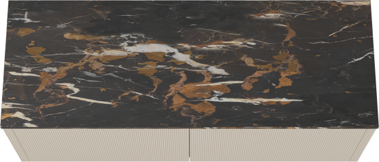 Balmani Eclips meuble salle de bains suspendu 150 x 55 cm Sandbeige avec Stretto tablette simple ou double en Portoro Gold marbre, Nervure droite symétrique verticale