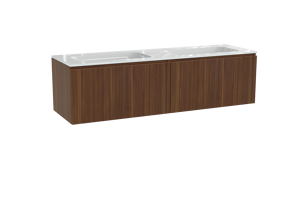 Balmani Sfera hängendes Möbelstück Set: 180 x 55 cm, Amerikanischer Nussbaum, mit Tablo Strada Doppelwaschtisch, Marmorkomposit Weiß glänzend