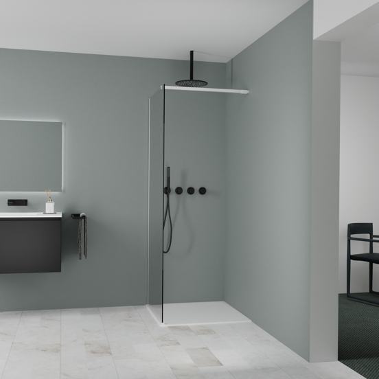 Balmani Modular inloopdouche: 80 x 200 cm, Rookglas met coating, Mat witte profielen