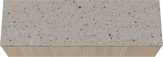 Balmani Fila hängendes Möbelstück Set: 180 x 55 cm, Naturbelassene Eiche, mit Stretto Einzel- oder Doppel Waschtischplatte, Terrazzo in Greige, Vertikale symmetrische gerade Rippe