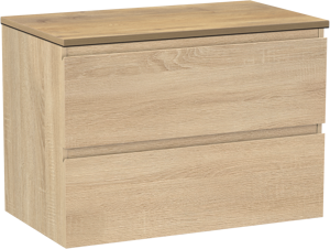 Linie Lado meuble salle de bains suspendu 80 x 46 cm chêne blanc avec Lado tablette simple en mélaminé chêne naturel