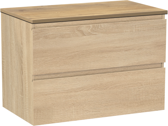 Linie Lado meuble salle de bains suspendu 80 x 46 cm chêne blanc avec Lado tablette simple en mélaminé chêne naturel