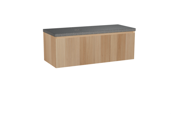 Balmani Idra meuble salle de bains suspendu 135 x 55 cm chêne naturel avec Rock plan vasque asymétrique à droite en granit noir