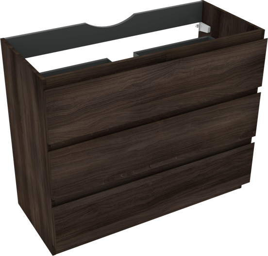 Linie Lado staande wastafelonderkast 100 x 46 cm donkere notelaar 3 lades