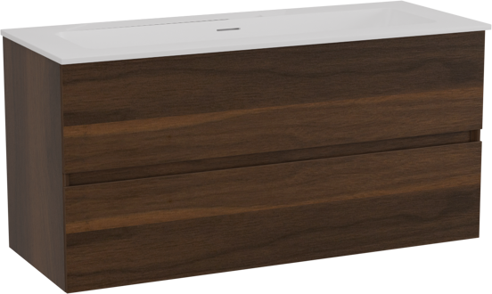 Storke Edge hängendes Möbelstück Set: 100 x 40 cm, Nussbaum, mit Mata Einzelwaschtisch für 2 Armaturenlöcher, Solid Surface Weiß matt