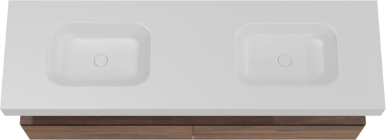 Balmani Mitra Elements hängendes Möbelstück Set: 180 x 55 cm, Amerikanischer Nussbaum mit Arcato Doppelwaschtisch, Solid Surface Weiß matt
