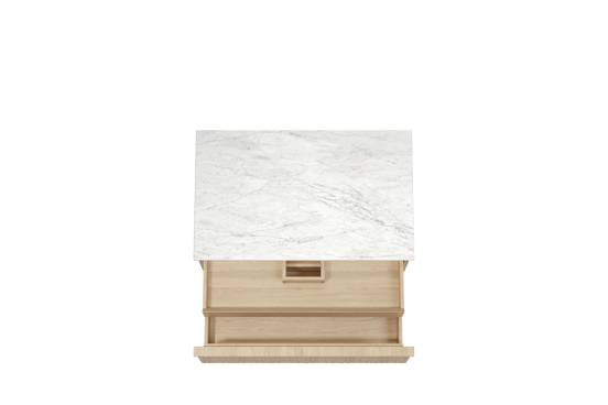 Balmani Forma hängendes Möbelstück Set: 90 x 55 cm, Naturbelassene Eiche, mit Stretto Einzel Waschtischplatte, Marmor, Carrara, Vertikale asymmetrische Runde Rippe