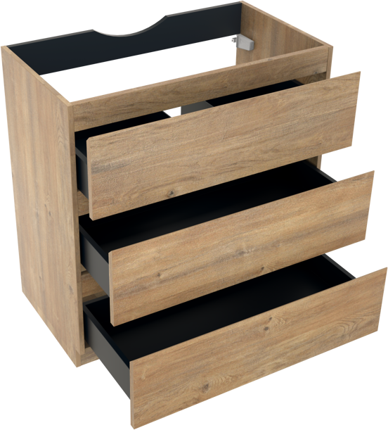 Linie Lado stehender Waschbeckenunterschrank: 80 x 46 cm, Eiche Natur, 3 Schubladen