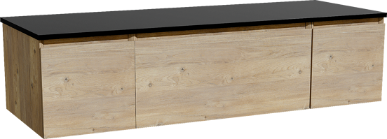 Storke Edge zwevend badkamermeubel 145 x 52 cm ruwe eik met Panton enkel of dubbel tablet in gepoedercoate mdf mat zwart