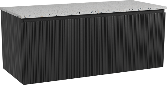 Storke Ribs meuble salle de bains suspendu 120 x 52 cm chêne noir avec Tavola tablette simple ou double en blanc/noir mat terrazzo, Nervure droite asymétrique verticale