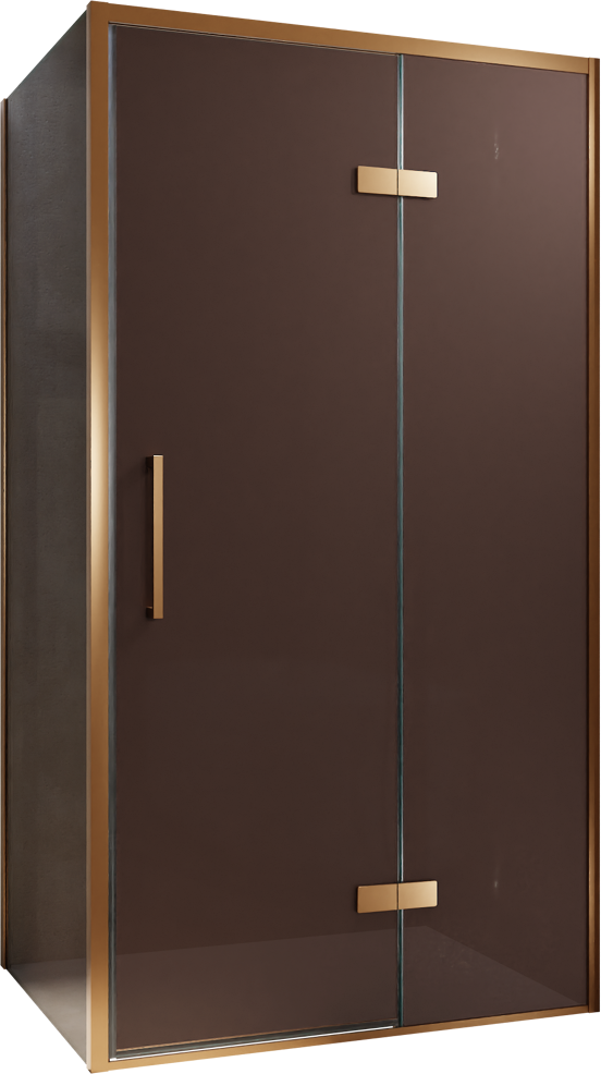 Balmani Senses Design douchehoek met rechtse draaideur en vaste zijwand, 100 x 90 cm, Brons, Brushed Rosegold profielen, met coating