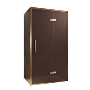 Balmani Senses Design douchehoek met rechtse draaideur en vaste zijwand, 100 x 90 cm, Brons, Brushed Rosegold profielen