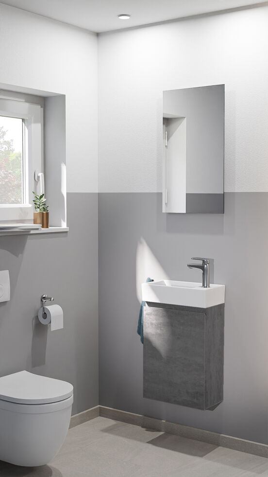 Linie Lado zwevend toiletmeubel 40 x 22 cm beton donkergrijs met Baro wastafel in glanzend witte keramiek