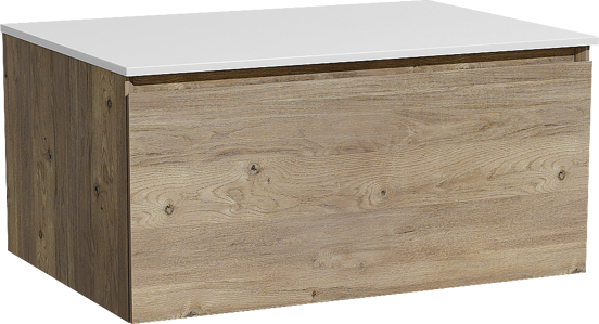 Storke Edge zwevend badkamermeubel 75 x 52 cm ruwe eik met Tavola enkel tablet in solid surface mat wit