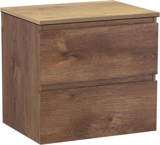 Linie Lado zwevend badkamermeubel 60 x 46 cm bruine eik met Lado enkel tablet in melamine natuur eik