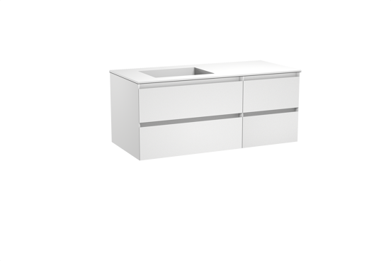 Balmani Mitra meuble salle de bains suspendu 120 x 55 cm blanc mat avec Tablo Stretto plan vasque asymétrique à gauche en solid surface blanc mat