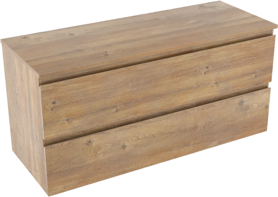 Linie Lado zwevend badmeubel 120 x 46 cm naturel eiken met Lado enkel of dubbel wastafelblad in melamine naturel eiken